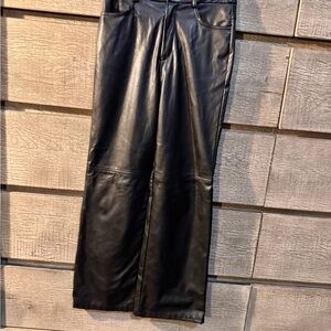 SHEIN Sleek Black Faux Leather Straight Leg Pants